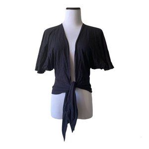 ** 2/$12 ** LOFT Sz XS Black Cropped Stretchy Open Shrug Front Tie